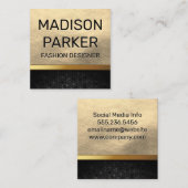 Gouden leer en metalen afwerking | Geometrisch Vierkante Visitekaartje (Voorkant / Achterkant)