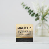 Gouden leer en metalen afwerking | Geometrisch Vierkante Visitekaartje (Staand voorkant)