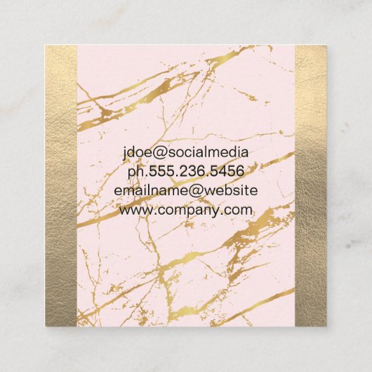 Gouden leer | Roze goud marmer abstract Vierkante Visitekaartje (Achterkant)