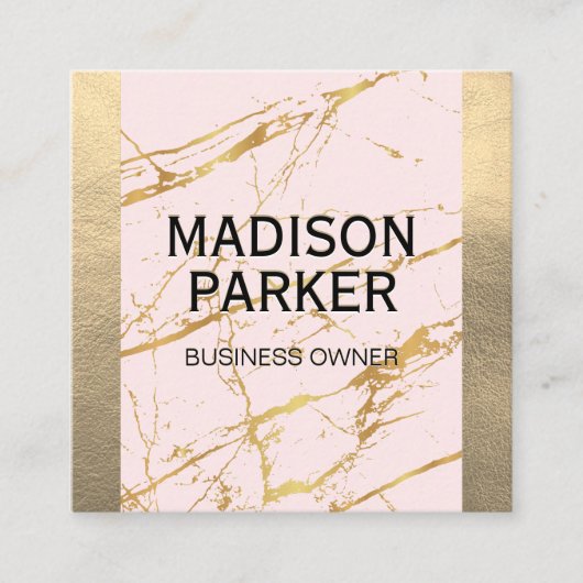 Gouden leer | Roze goud marmer abstract Vierkante Visitekaartje (Voorkant)