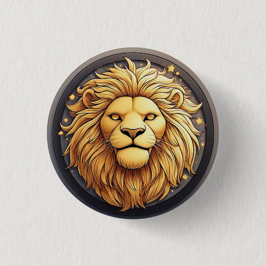 Gouden Leeuw Binnen Kosmische Cirkel Ronde Button 3,2 Cm (Voorkant)