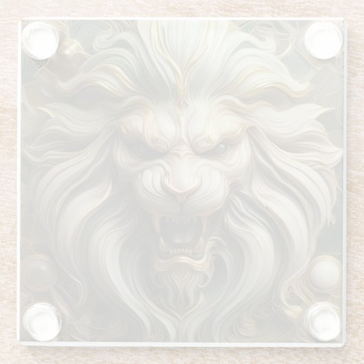 Gouden Leeuw Embleem van Kracht en Kracht Glazen Onderzetter (Achterkant)