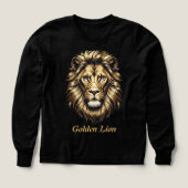 Gouden Leeuw Gezicht T-shirt – Elegant Zwart & Gou (Voorkant)