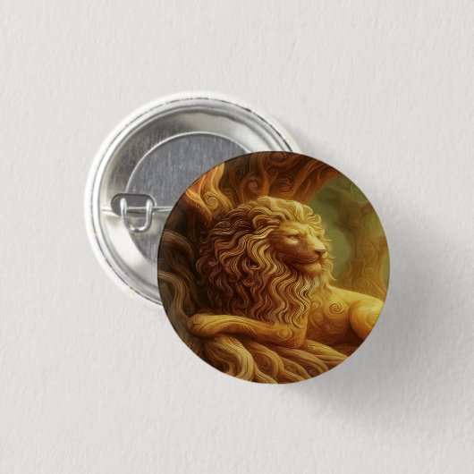 Gouden Leeuw Knop Ronde Button 3,2 Cm (Voorkant /achterkant)