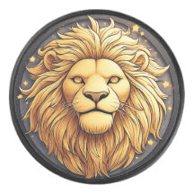 🦁 Gouden Leeuw Kosmische Cirkel Hockey Puck Gesch