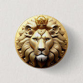 Gouden Leeuw medaille met kroon Ronde Button 3,2 Cm (Voorkant)