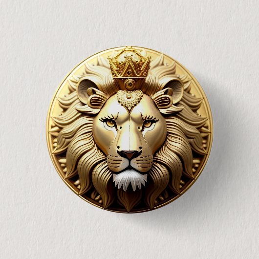 Gouden Leeuw medaille met kroon Ronde Button 3,2 Cm (Voorkant)