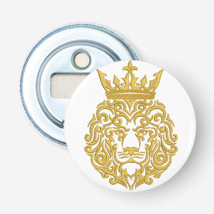 Gouden Leeuw met Kroon - Majestueuze Borduurwerkst Button Flesopener