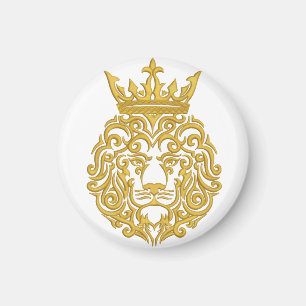 Gouden Leeuw met Kroon - Majestueuze Borduurwerkst Magneet