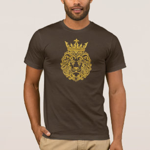 Gouden Leeuw met Kroon - Majestueuze Borduurwerkst T-shirt