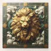 Gouden Leeuw met Piercing Green Eyes Glazen Onderzetter (Voorkant)