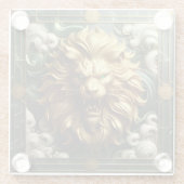 Gouden Leeuw met Piercing Green Eyes Glazen Onderzetter (Achterkant)