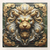 Gouden Leeuw met smaragdgroene accenten Glazen Onderzetter (Voorkant)