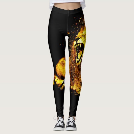 Gouden Leeuw Roaring Print Leggings (Voorkant)