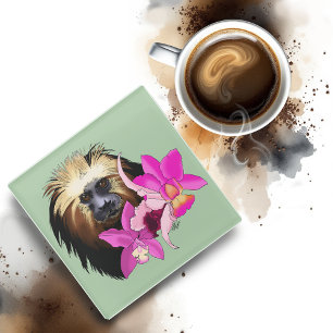 Gouden Leeuw Tamarin Aap Glazen Onderzetter