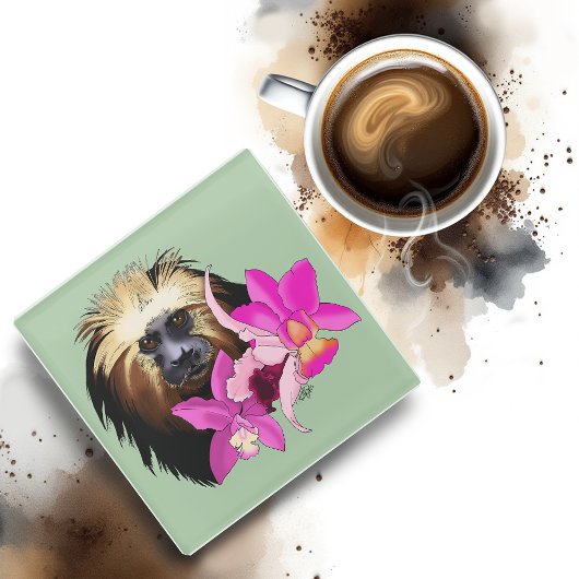 Gouden Leeuw Tamarin Aap Glazen Onderzetter