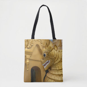 Gouden Leeuwenbeeld Bij Tempel Tote Bag
