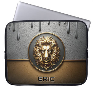 Gouden Leeuwengezicht Met Druipend Metaal 🦁 Laptop Sleeve