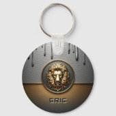 Gouden Leeuwengezicht Met Druipend Metaal 🦁 Sleutelhanger (Voorkant)