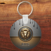 Gouden Leeuwengezicht Met Druipend Metaal 🦁 Sleutelhanger (Voorkant)