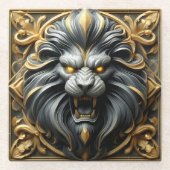 Gouden Leeuwenkop met ingewikkelde details Glazen Onderzetter (Voorkant)
