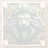 Gouden Leeuwenkop met ingewikkelde details Glazen Onderzetter (Achterkant)