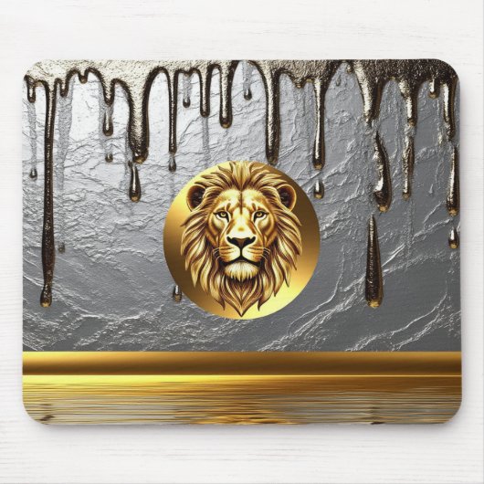 Gouden Leeuwenkop Met Metaal Drip Effect 🦁 Muismat (Voorkant)