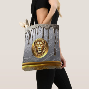 Gouden Leeuwenkop Met Metaal Drip Effect 🦁 Tote Bag