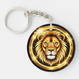 Gouden Leeuwenkop Met Stralende Gloed Sleutelhanger