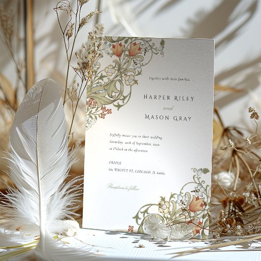 Gouden Lelie Patroon William Morris Bruiloft Kaart