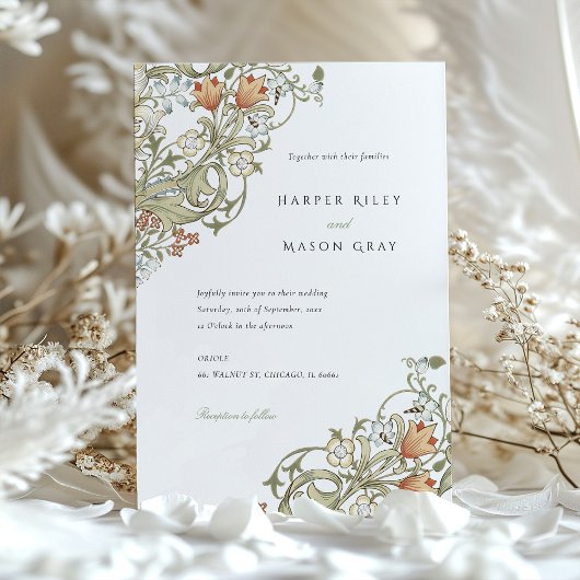 Gouden Lelie Patroon William Morris Bruiloft Kaart