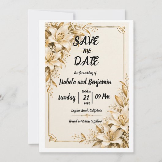 Gouden Lelie Save The Date kaart (Voorkant)