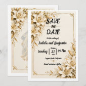 Gouden Lelie Save The Date kaart (Voorkant / Achterkant)