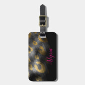 Gouden Leopard Cheetah Exotische Print Zwart Schad Bagagelabel (Voorkant verticaal)