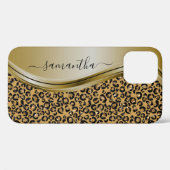 Gouden Leopard Handgeschreven Naam Metaal Case-Mate iPhone Case (Achterkant (horizontaal))