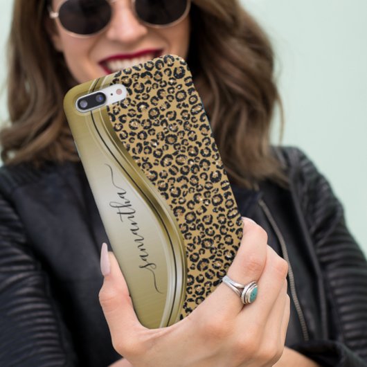 Gouden Leopard Handgeschreven Naam Metaal Case-Mate iPhone Case
