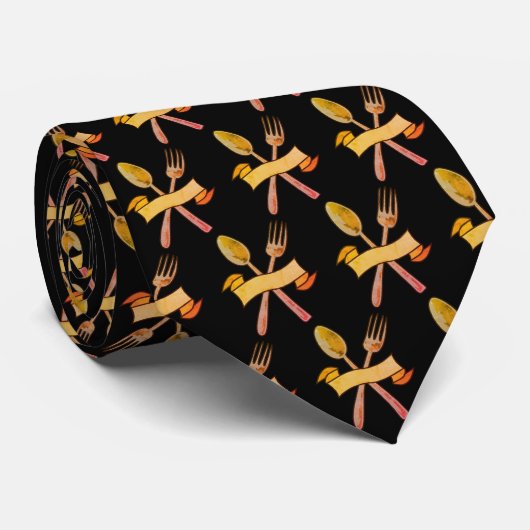 Gouden lepel en vork stropdas (Opgerold)