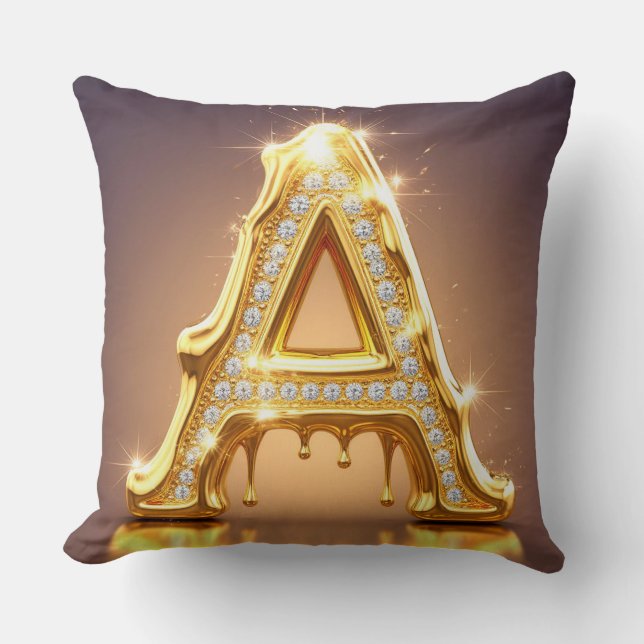 Gouden Letter A Diamanten Drip Monogram Cadeau Kussen (Voorkant)