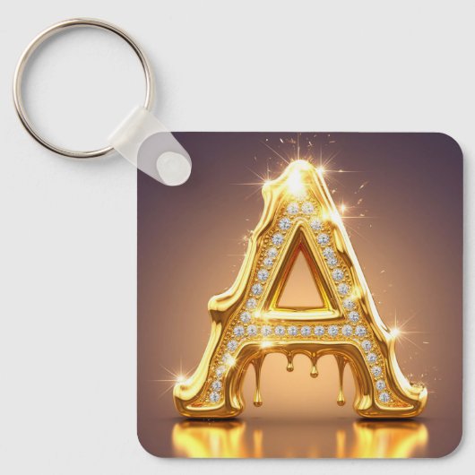 Gouden Letter A Diamanten Drip Monogram Cadeau Sleutelhanger (Voorkant)