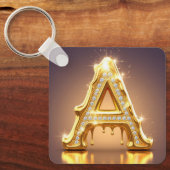 Gouden Letter A Diamanten Drip Monogram Cadeau Sleutelhanger (Voorkant)