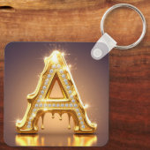 Gouden Letter A Diamanten Drip Monogram Cadeau Sleutelhanger (Achterkant)