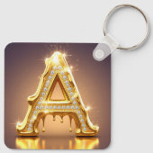 Gouden Letter A Diamanten Drip Monogram Cadeau Sleutelhanger (Achterkant)