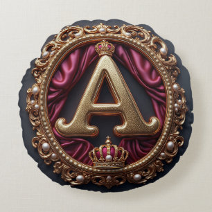 Gouden Letter A Kroon Op Rode Fluwelen Monogram De Rond Kussen