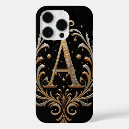Gouden letter A met bloemdecoraties iPhone 16 Pro Hoesje