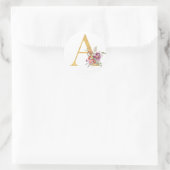 Gouden letter A met bloemen Ronde Sticker (Tas)