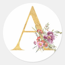Gouden letter A met bloemen Ronde Sticker