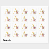 Gouden letter A met bloemen Vierkante Sticker (Vel)