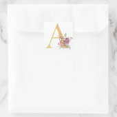 Gouden letter A met bloemen Vierkante Sticker (Tas)