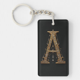 Gouden letter A met edelstenen barok versiering Sleutelhanger