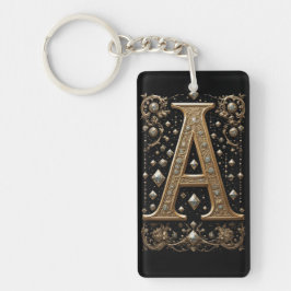 Gouden letter A met edelstenen barok versiering Sleutelhanger